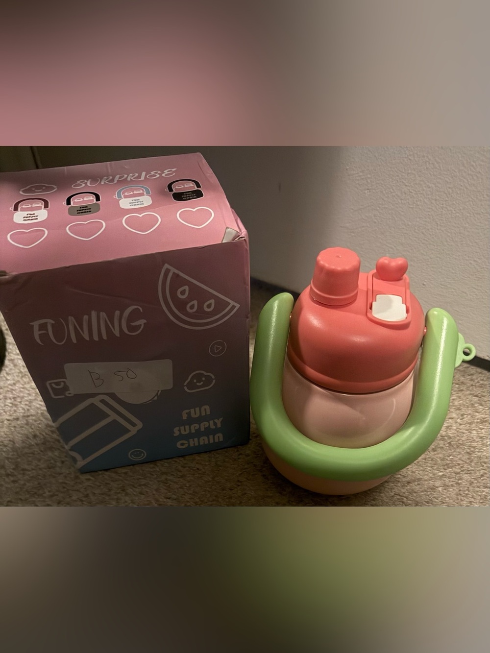 Pink & Coral Kids Sippy Cup with Green Handle